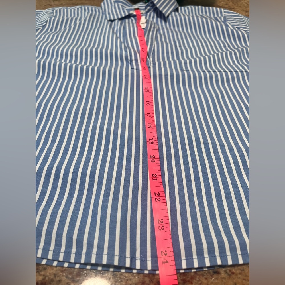 J. Crew Women's Blue and White Striped short sleeve Poplin Popover Top.NWT - Picture 8 of 9